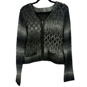 Soyaconcept Wool Alpaca Blend Black Gray Ombre Knit Zip Up Cropped XL Cardigan